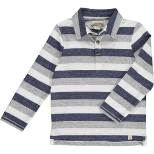 Harry Knitted Polo Blue/Grey/White Stripe