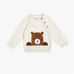 Furry Bear Baby Knit Pullover Sweater (Organic Cotton) Stone