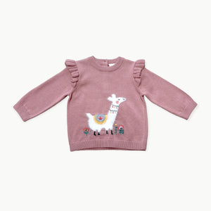 Llama Ruffle Baby Girl Pullover Sweater