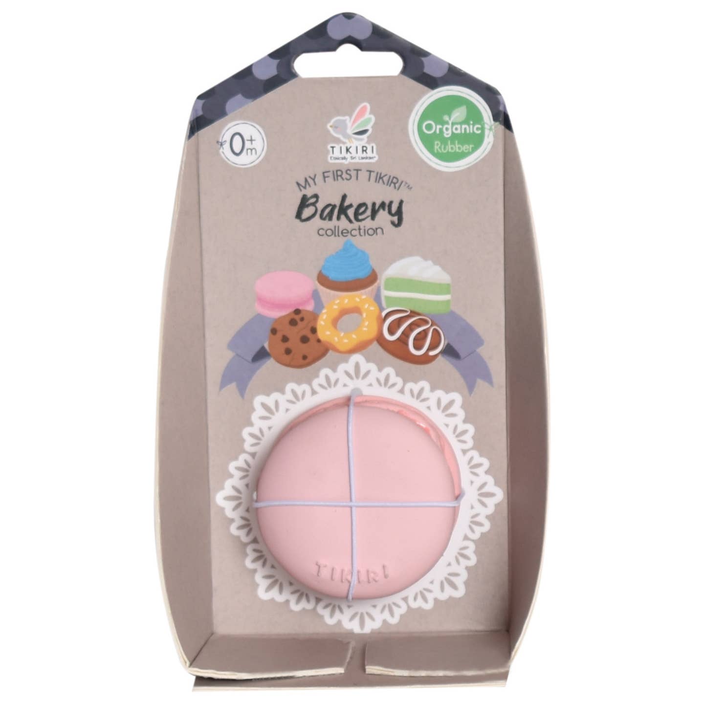 Macaroon Natural Rubber Teether, Rattle & Pretend Play