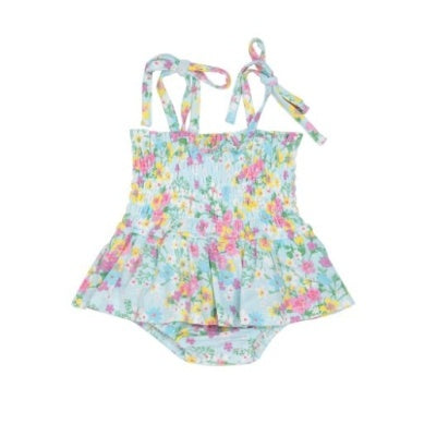 LITTLE BUTTERCUP FLORAL SMOCKED BUBBLE W/ SKIRT
