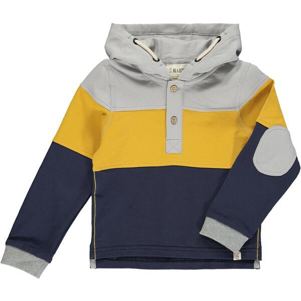 GREENWOOD Hooded rugby Tri colour Mustard blue grey