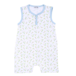 ON THE GREEN BLUE PRINTED SLEEVELESS SHORT PLAYSUIT