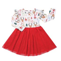 Holiday Tulle Dress Santa and Friends
