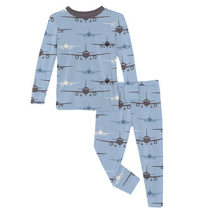 Pond Airplanes Print Long Sleeve Pajama Set