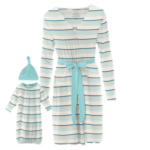 Women's Maternity/Nursing Robe & Layette Gown set in sport stripe
