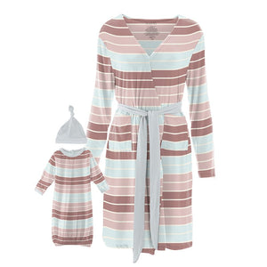 Women's Maternity/Nursing Robe & layette Gown set in Active Stripe