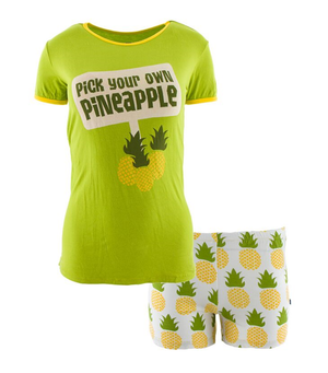 Print Women's SS PJ Set w/ Shorts- Natural Pineapple