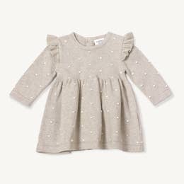 Milan Ruffle Bobble Sweater Knit Baby Dress (Organic Cotton)  Oatmeal Heather