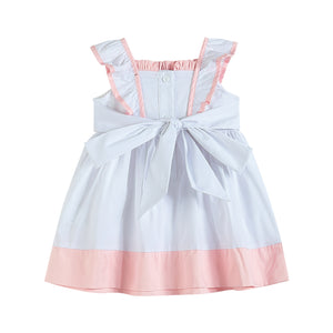White and Pink Bunnies and Flowers Ruffle Dress