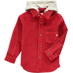 Red cord hooded woven shirt