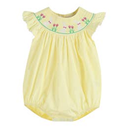 Yellow Easter Bunny and Flowers Smocked Ruffle Romper