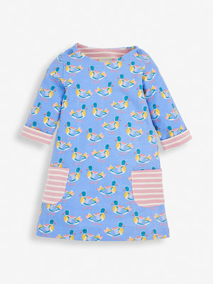 Blue Duck Print A Line Dress