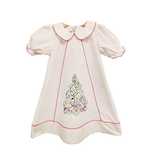 White Embroidered Christmas Tree Dress