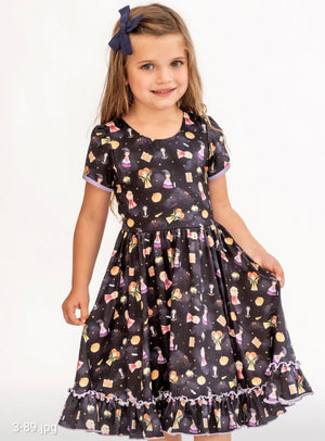 Sisters and Spells - Girls Short Sleeve Hugs Twirl Dress with Pockets