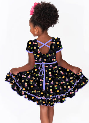 Sisters and Spells - Girls Short Sleeve Hugs Twirl Dress with Pockets
