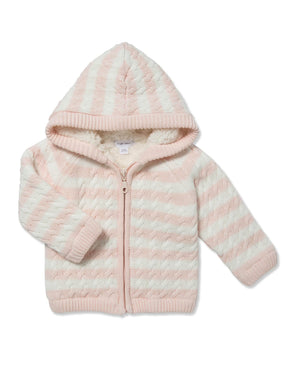 Striped Knit Sherpa Lined Hooded Jacket
