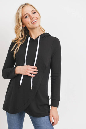 Black Brushed French Terry Maternity and Nursing Hoodie