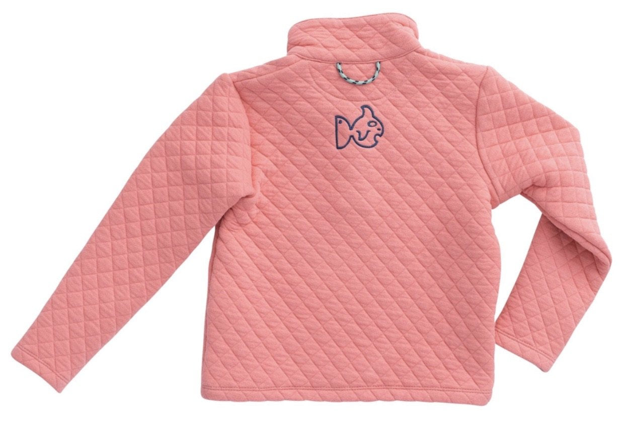 Girls Quilted Quarter Snap Pullover in Salmon Rose