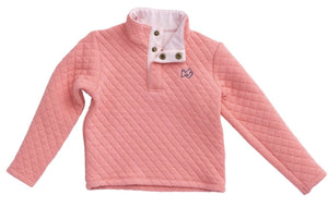 Girls Quilted Quarter Snap Pullover in Salmon Rose