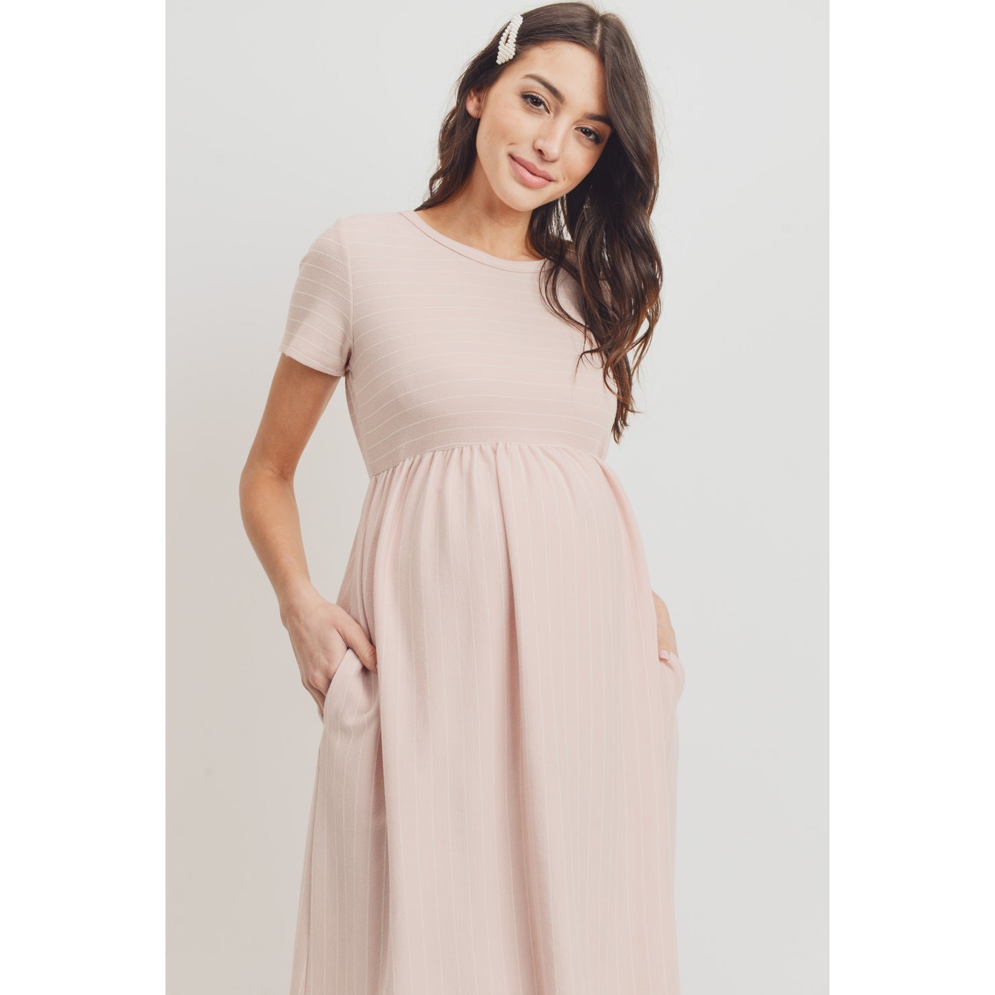 Short Sleeve Stripe with side pockets maternity dress